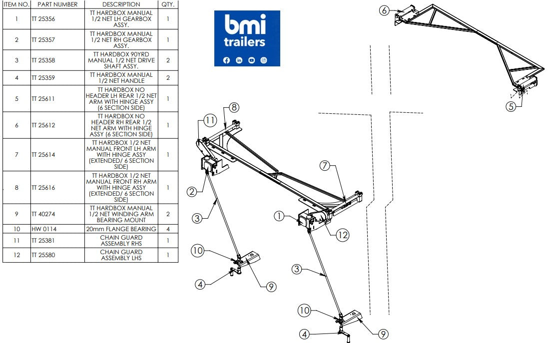 TT 25617 ----- TT NO REAR HEADER HARDBOX 1/2 NET MANUAL ASSY. (90YRD/ 6 SECTION SIDE) NETS NOT INCLUDED